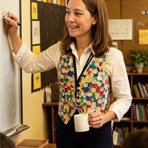 1990s 111 MAIN novelty kids-print vest | primary colors button front